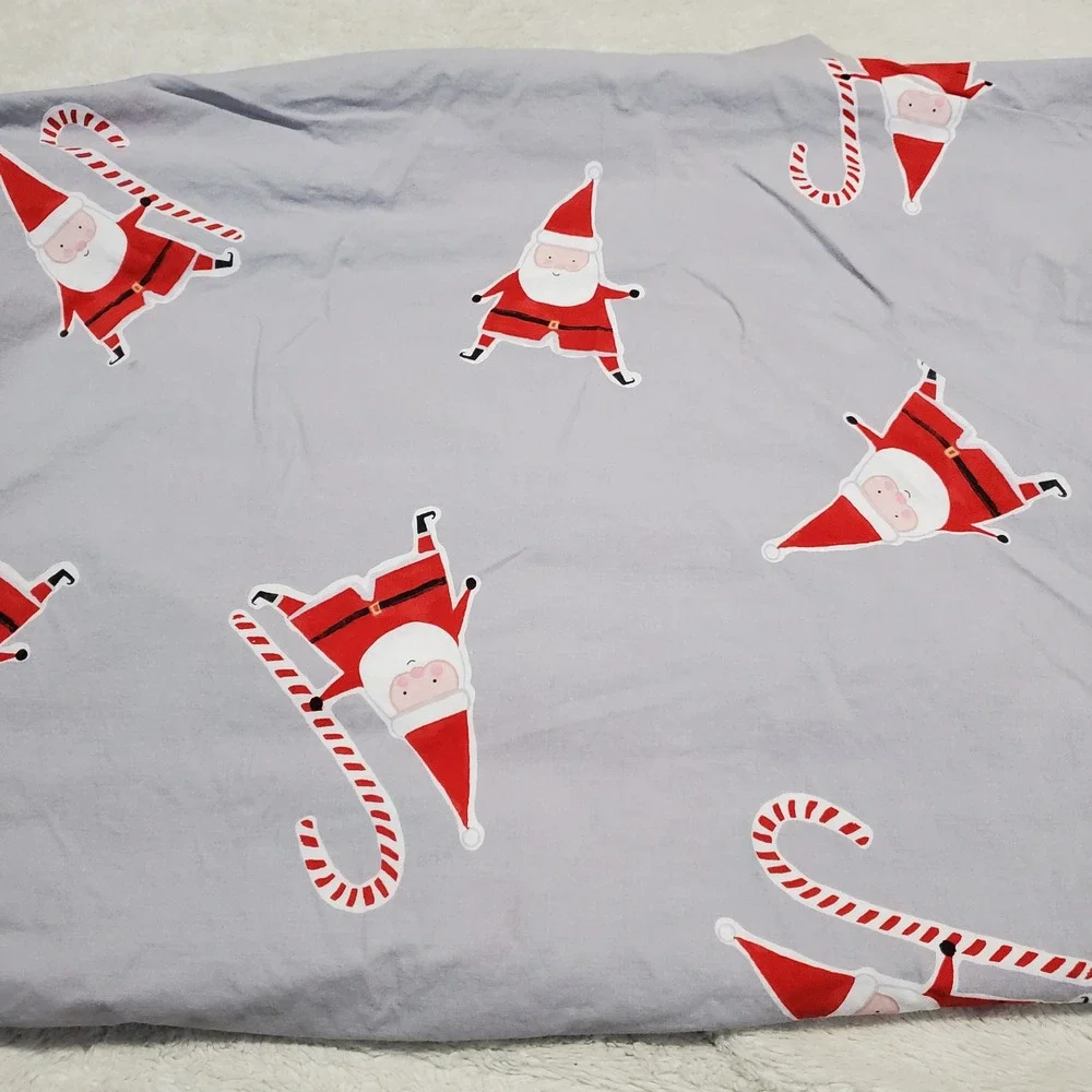 West Elm Pottery Barn Kids Gray Smiley Santa Christmas Cotton Twin Duvet Bedding